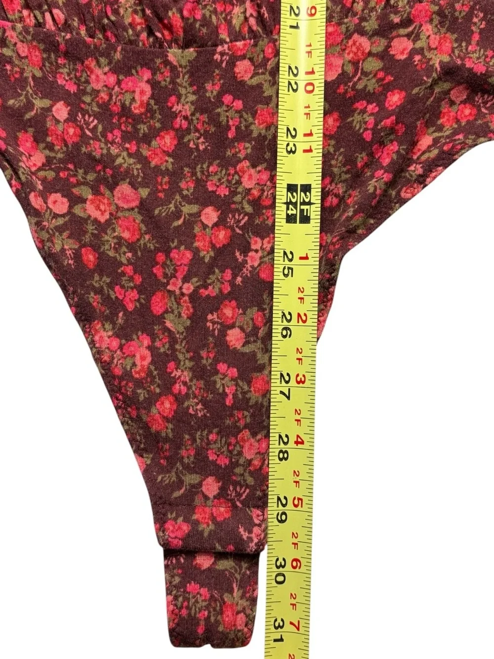 Free People Kaya Floral Printed Cutout Bodysuit Size L Chocolate Red